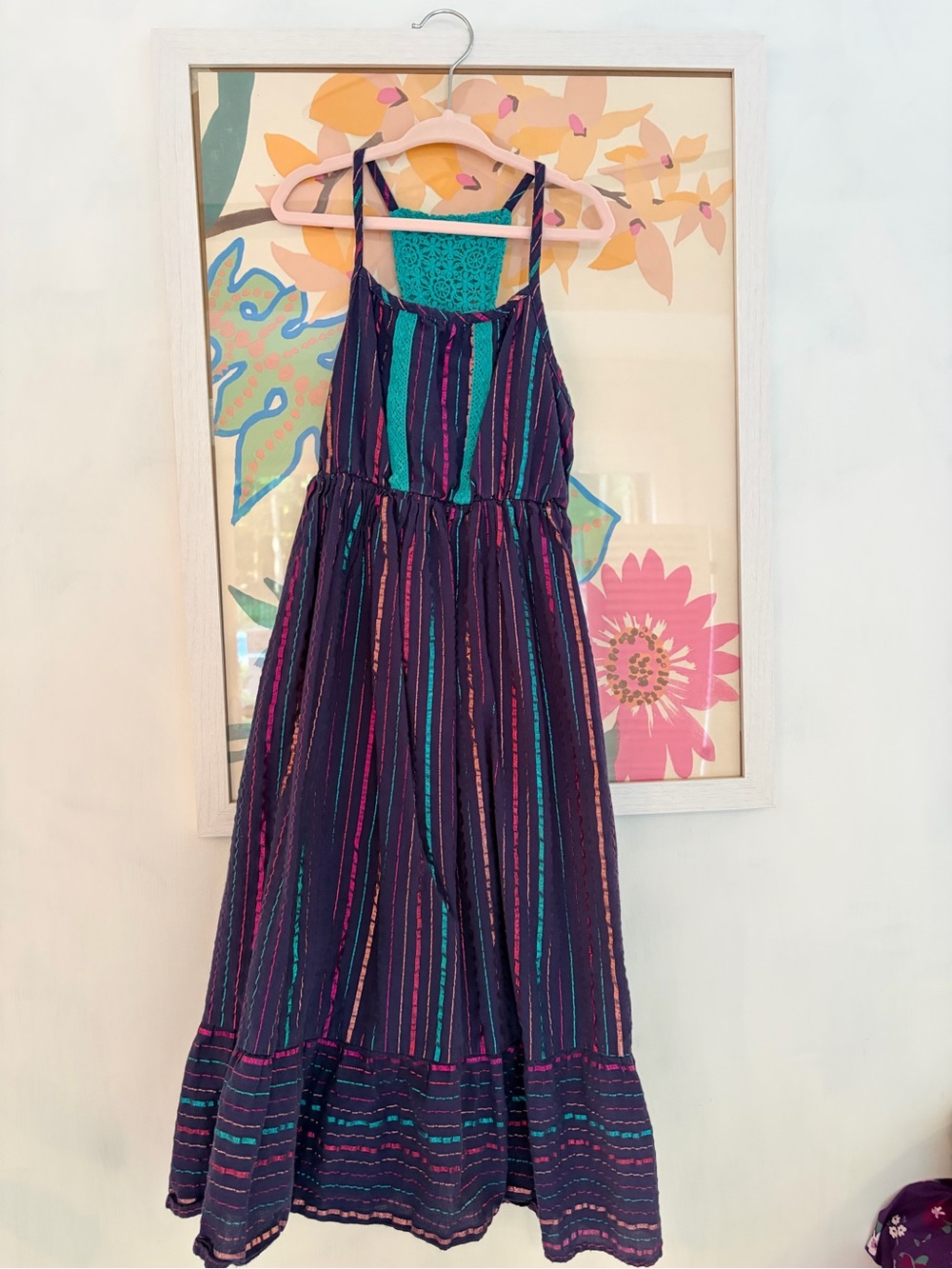 Cat & Jack Navy Maxi Dress with Teal and Pink Stripes
